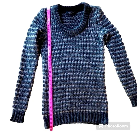 Merino Wool and Cashmere Rag and Bone Open Weave Crew Neck Gray Tunic Sweater